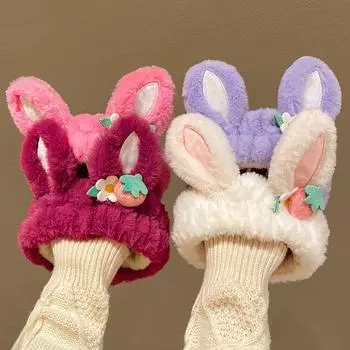 Мультяшная плюшевая повязка на голову с кроличьими ушками, эластичная повязка для волос, тюрбан для мытья лица, женские аксессуары для волос розовый