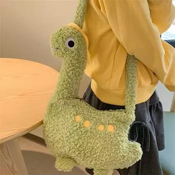 Мультяшная плюшевая сумка через плечо в виде динозавра для девочек, большая вместимость, портативная, милая, забавная, в форме динозавра, сумка через плечо с застежкой-молнией, подарок зелёный