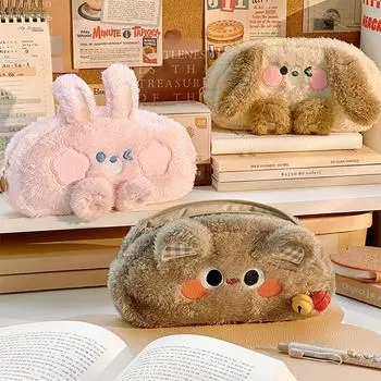 Мультяшная плюшевая сумка для ручек большой емкости, пенал, пенал, сумка для хранения канцелярских принадлежностей, подарки для школьников, школьные канцелярские принадлежности