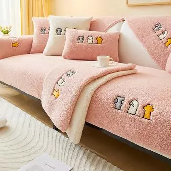 Мультяшная подушка для дивана, зимняя плюшевая утолщенная теплая противоскользящая простая кожаная подушка, деревянный чехол для дивана, тканевый чехол 70*70cm