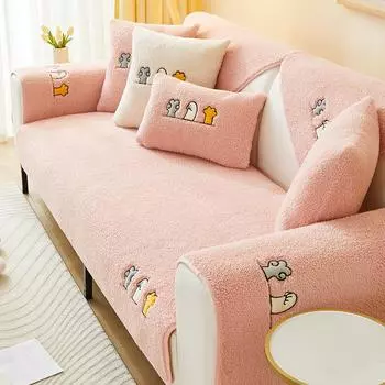 Мультяшная подушка для дивана, зимняя плюшевая утолщенная теплая Нескользящая скандинавская простая кожаная подушка, деревянный чехол для дивана, тканевый чехол 70*70cm