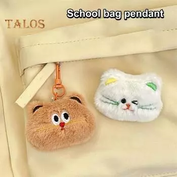 Мультяшная подвеска в виде головы котенка с зажимом, брошь с нечетким животным, моющаяся, легкая, школьная сумка для девочек, сумка на плечо, украшение своими руками, плюшевая кукла, подвесной кулон A розовый