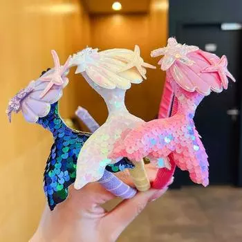 Мультяшная повязка на голову русалки принцессы лазерный обруч для волос с блестками модный держатель для волос украшение для волос синий