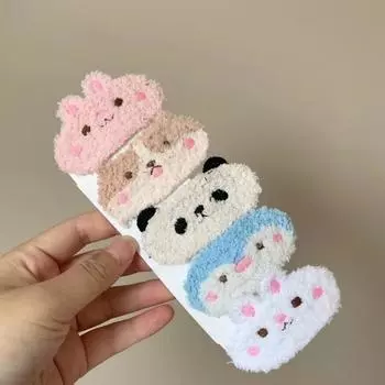 Мультяшная пушистая детская заколка для волос для девочек, забавная заколка для волос в виде панды и кролика, плюшевая заколка для волос в виде осенне-зимней девочки, детский головной убор