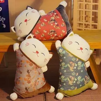 Мультяшная японская плюшевая игрушка Lucky Cat, милые животные, мягкая подушка с кошками, подарок на день рождения для детей, подруги коричневый
