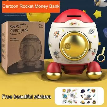 Мультяшная ракета-копилка Большая емкость для хранения и выноса Копилка с милым украшением для ключа зелёный