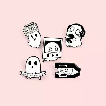 Мультяшная ретро радио CD музыкальная шкатулка привидение броши креативная белая призрачная серия брошь женщины мужчины 05