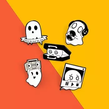 Мультяшная ретро радио CD музыкальная шкатулка привидение броши креативная белая призрачная серия брошь женщины мужчины 05