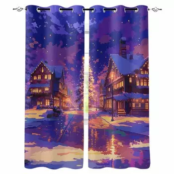 Мультяшная рождественская елка, снежинка, лесные огни, затемняющие шторы для гостиной, спальни, оконные шторы, занавески W135 x H60cm