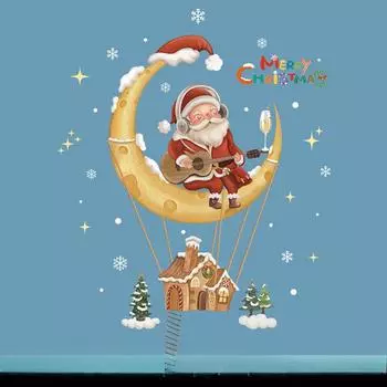 Мультяшная рождественская наклейка на окно Ноэль Стеклянная настенная декоративная наклейка на рождественскую елку Статическое электричество Луна Санта Лось Счастливого Рождества