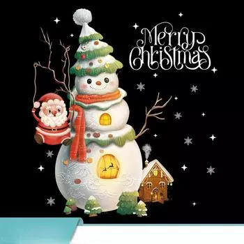 Мультяшная рождественская наклейка на окно Ноэль Стеклянная настенная декоративная наклейка на рождественскую елку Статическое электричество Луна Санта Лось Счастливого Рождества