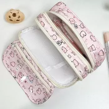 Мультяшная розовая сумка для хранения карандашей Capybara, кавайная коробка для карандашей, большой вместительный пенал, школьный канцелярский чехол, косметичка