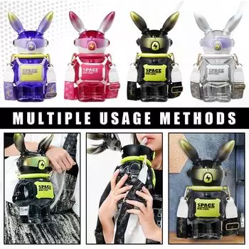 Мультяшная ручная работа, космическая чашка с кроликом, пластиковая чашка, креативная милая соломенная чашка для воды One Size фиолетовый