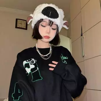 Мультяшная шапка из овечьей шерсти для женщин, зимняя модная милая плюшевая шапка Kawaii, холодостойкая теплая толстая шапка с защитой ушей, модные шапки 54-58cm белый