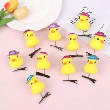Мультяшная шапка Желтая утка Забавная детская маленькая желтая утка Плюшевая заколка для волос Модная заколка-утиный утконос Аксессуары Головной убор One Size