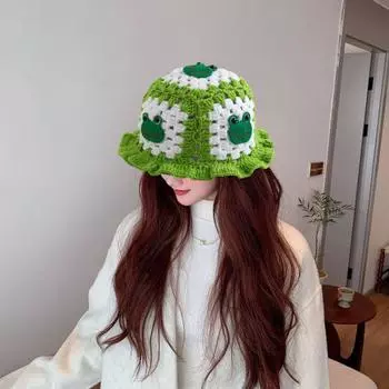 Мультяшная шерстяная шапка с аппликацией в виде вишневого гриба, вязаная шапка, полая, конфетного цвета, детский головной убор, панама, детская шляпа для фотосъемки, вязаная крючком, вечеринки по случаю дня рождения Cherry