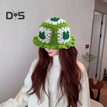 Мультяшная шерстяная шапка с аппликацией в виде вишневого гриба, вязаная шапка, полая, конфетного цвета, детский головной убор, панама, детская шляпа для фотосъемки, вязаная крючком, вечеринки по случаю дня рождения Cherry 1