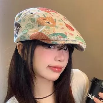 Мультяшная шляпа маленького монстра с передним краем, женское лицо, маленький берет, ретро, большая окружность головы, шляпа художника, 2024, новинка M56-58cm