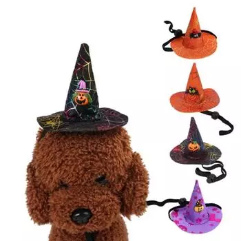 Мультяшная шляпа в виде паутины для собак, регулируемая шляпа в виде кошки, тыквы, летучей мыши, шляпа для ведьмы, шляпа для ведьмы, фотография A