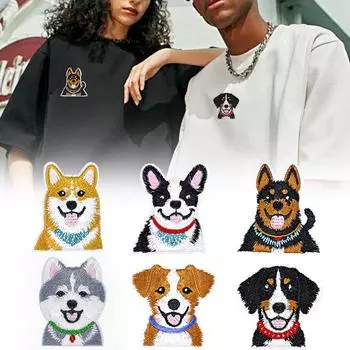 Мультяшная собака, разные стили, сумка, шляпа, полиэстер, декоративная вышивка, сделай сам, тканевая нашивка, симпатичная, 6 стилей