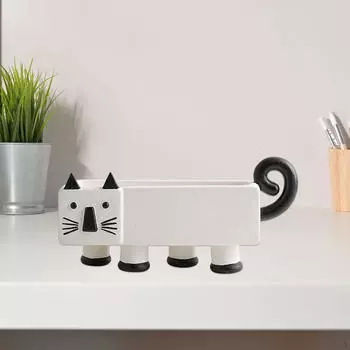 Мультяшная статуэтка кошки, конфетница, ключ, универсальный настольный контейнер для хранения вещей, книжная полка, стол чёрный