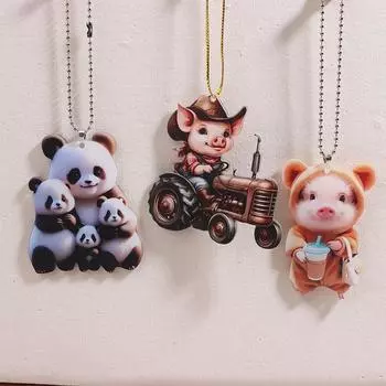 Мультяшная свинья панда украшения 2D животное акриловый автомобиль кулон декоративный вид зеркало брелок рождественские украшения A3