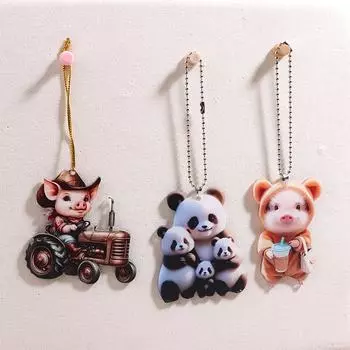 Мультяшная свинья панда украшения 2D животное акриловый автомобиль кулон декоративный вид зеркало брелок рождественские украшения