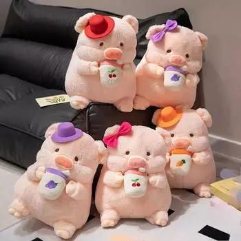 Мультяшная свинья, плюшевая игрушка, чашка для чая с молоком, розовая свинья, плюшевые игрушки, кукла, аниме, мягкая детская подушка для сна, подарок на день рождения 35cm