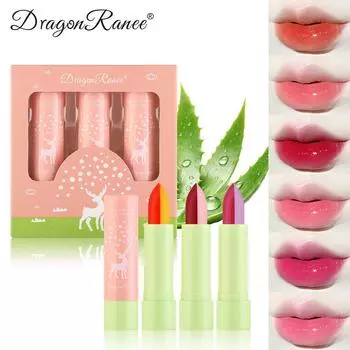 Мультяшная теплая помада для губ с эффектом изменения цвета, желеобразная помада для изменения цвета, комбинированная увлажняющая двухцветная помада для губ, три набора