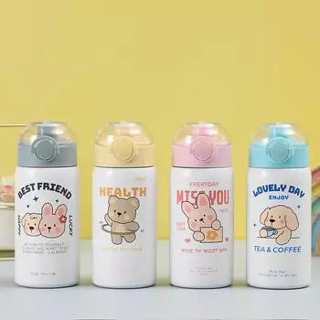 Мультяшная термос-чашка для девочек, высококачественная нержавеющая сталь, детская школьная кружка для воды, специальная мужская бутылка для воды 380mL