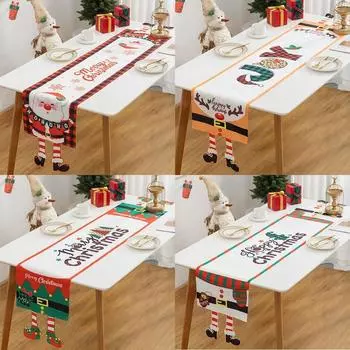 Мультяшная ткань Рождественская скатерть Рождественский орнамент Navidad Table Runner Многоразовое украшение стола Настольный флаг Рождество