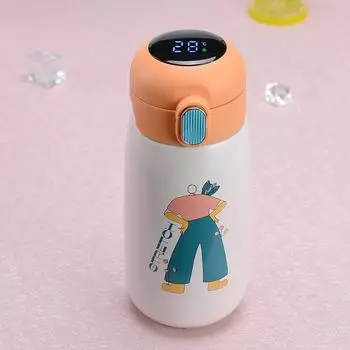 Мультяшная умная вакуумная чашка из нержавеющей стали 316 со светодиодным сенсорным дисплеем, чашка для измерения температуры, маленькая толстая пристань, детская чашка в горошек 320ml синий