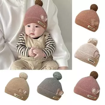 Мультяшная вязаная шапка с ушками кролика для детей, теплая детская шапка для малышей, новорожденных легкие хаки