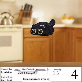 Мультяшная вышитая нашивка с черным котом - Пришивной аксессуар для ремонта одежды