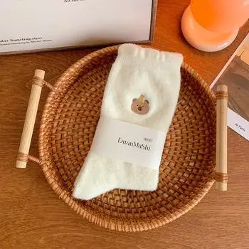 Мультяшная вышивка животного Капибара Носки Капибара Флис Толстые Носки средней длины Мягкие Женские Японские Повседневные Напольные Носки для сна