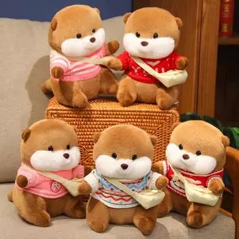 Мультяшная забавная одетая плюшевая кукла-выдра в свитере, милая плюшевая игрушка-выдра, домашний декор, подарок на день рождения для мальчиков и девочек about 25cm