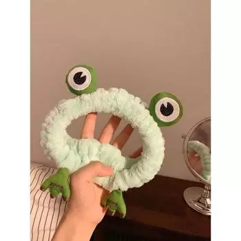 Мультяшная Забавная Повязка на Голову Лягушка Для Женщин Плюшевая Повязка для Ухода за Кожей Мягкий Макияж Повязки на Голову Повязка на Голову Для Умывания Лица Аксессуары