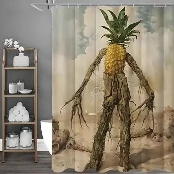 Мультяшная занавеска для душа с человеком-ананасом, декоративная занавеска для ванной, водонепроницаемая занавеска для душа с крючками 90*180cm