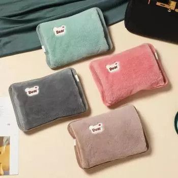 Мультяшная зарядная грелка для воды, зимний теплый карман для рук, многоразовая плюшевая грелка с европейской вилкой, вышитая голова медведя, грелка для рук