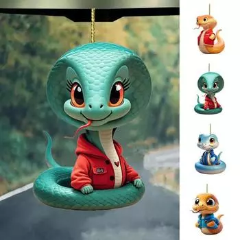 Мультяшная змея, рождественское украшение, акриловые аксессуары для заднего вида автомобиля, китайский год змеи, подвесное украшение для дерева, двери, окна, декор синий