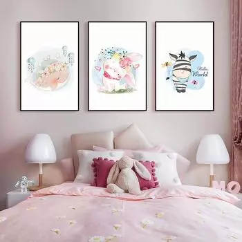 Мультяшное красочное животное, медведь, лиса, скандинавский стиль, безрамная картина на холсте, украшение для детской комнаты, подвесная картина, настенное искусство 21*30cm