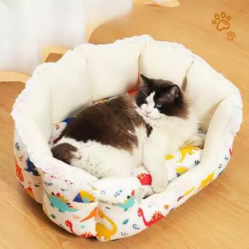 Мультяшное кружевное гнездо, милое гнездо для собак и кошек, подходит для всех сезонов, удобное и устойчивое к царапинам и укусам S 35 * 25 cm
