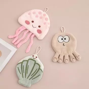 Мультяшное милое детское подвесное полотенце для рук для кухни и ванной комнаты, впитывающее толстое коралловое флисовое полотенце с изображением осьминога золотая рыбка