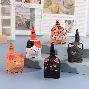 Мультяшное милое маленькое животное, украшение для рабочего стола, инновационные и практичные изделия ручной работы, резьба по дереву, украшение в виде кошки