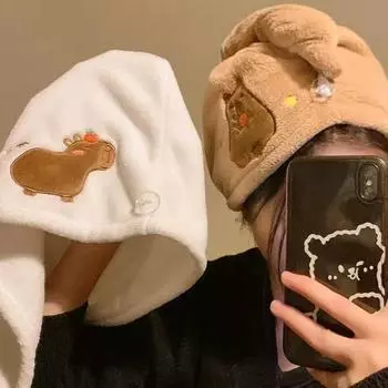 Мультяшное полотенце-капибара, быстросохнущая коралловая бархатная шапочка для купания, милая шапочка для сухих волос в виде капибары, пляжная style4