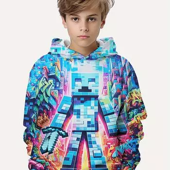 Мультяшные блоки 3D принт мальчики повседневные толстовки с длинным рукавом мальчики толстовка для весны и осени мальчики толстовки с капюшоном топы для активного отдыха 100