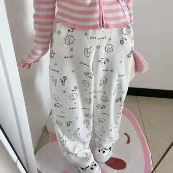 Мультяшные брюки повседневные брюки свободные брюки домашняя мода можно носить на улице милый подарок для девушки S белый