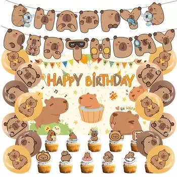 Мультяшные бумажные тарелки, чашки, скатерть, тематика животных, праздничный декор, баннер «С днем рождения» для детей A