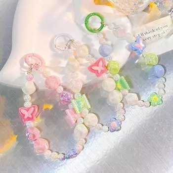 Мультяшные бусины-бабочки, шнурок для мобильного телефона, симпатичный короткий кулон, брелок для ключей, подвесной шнур, ремни, модные ювелирные аксессуары зелёный