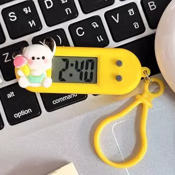 Мультяшные часы Pochacco Цифровые часы Мини электронные часы Портативные часы овальной формы Студенческие тестовые часы с брелоком A2